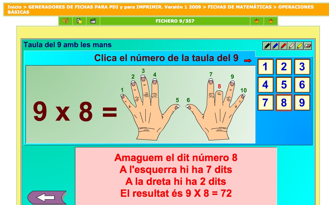 La taula del 9 amb les mans | Recurso educativo 37293