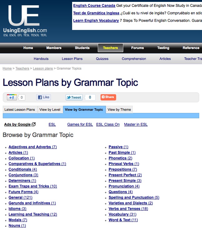 Lesson Plans by Grammar Topic | Recurso educativo 40604