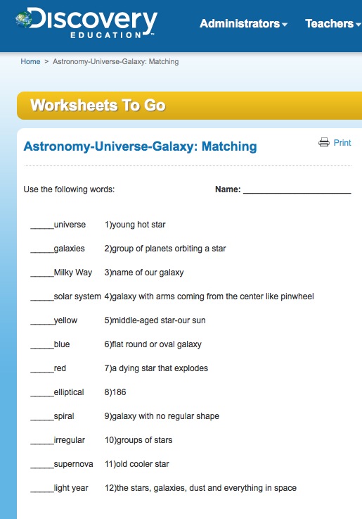 Astronomy-Universe-Galaxy: Matching | Recurso educativo 42403