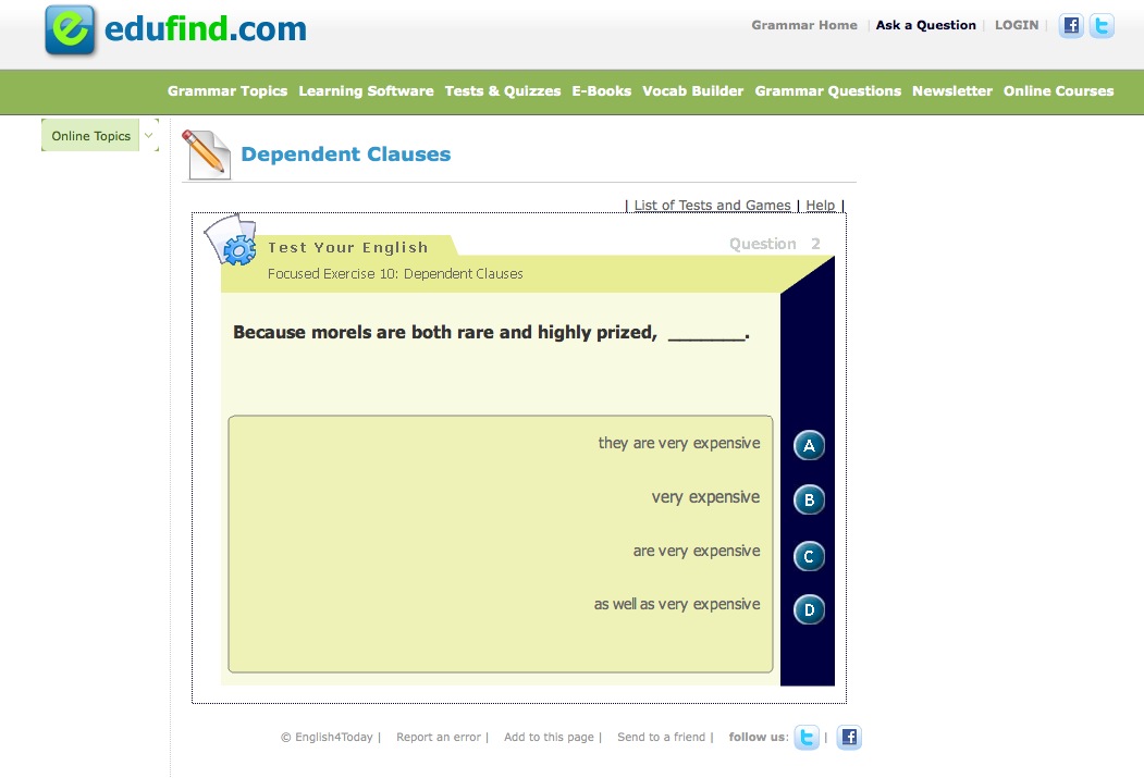 Dependent Clauses Quiz | Recurso educativo 44589