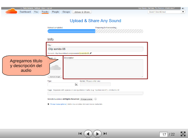 Tutorial: Cómo publicar archivos de audio con Soundcloud | Recurso educativo 48833